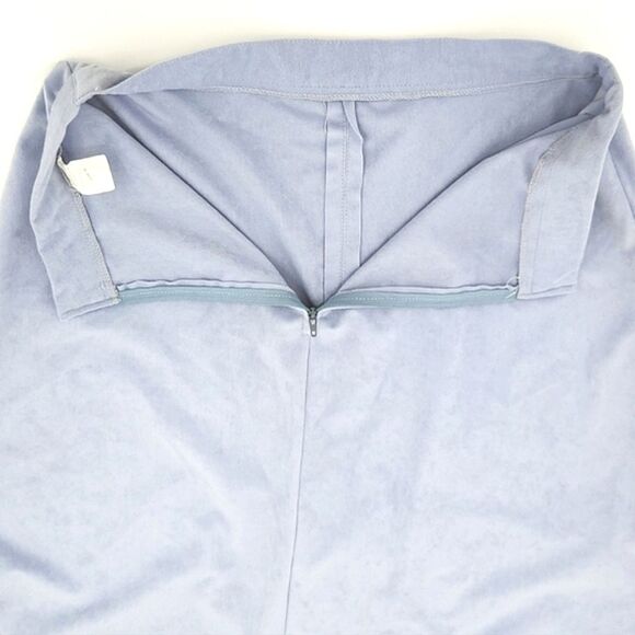 Faux Suede Midi Skirt Womens Est Size 6 Front Pleat Blue Fall 70s Retro Glam Mod - Picture 3 of 7